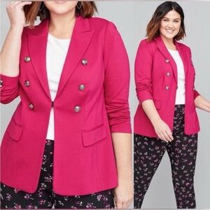 Lane Bryant Double Breasted Ponte Bryant Blazer Jacket Career Stretch Pink 16